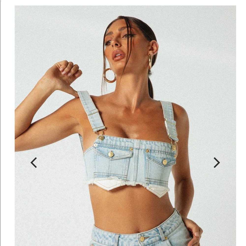 Denim Crop Top with Gold Accents